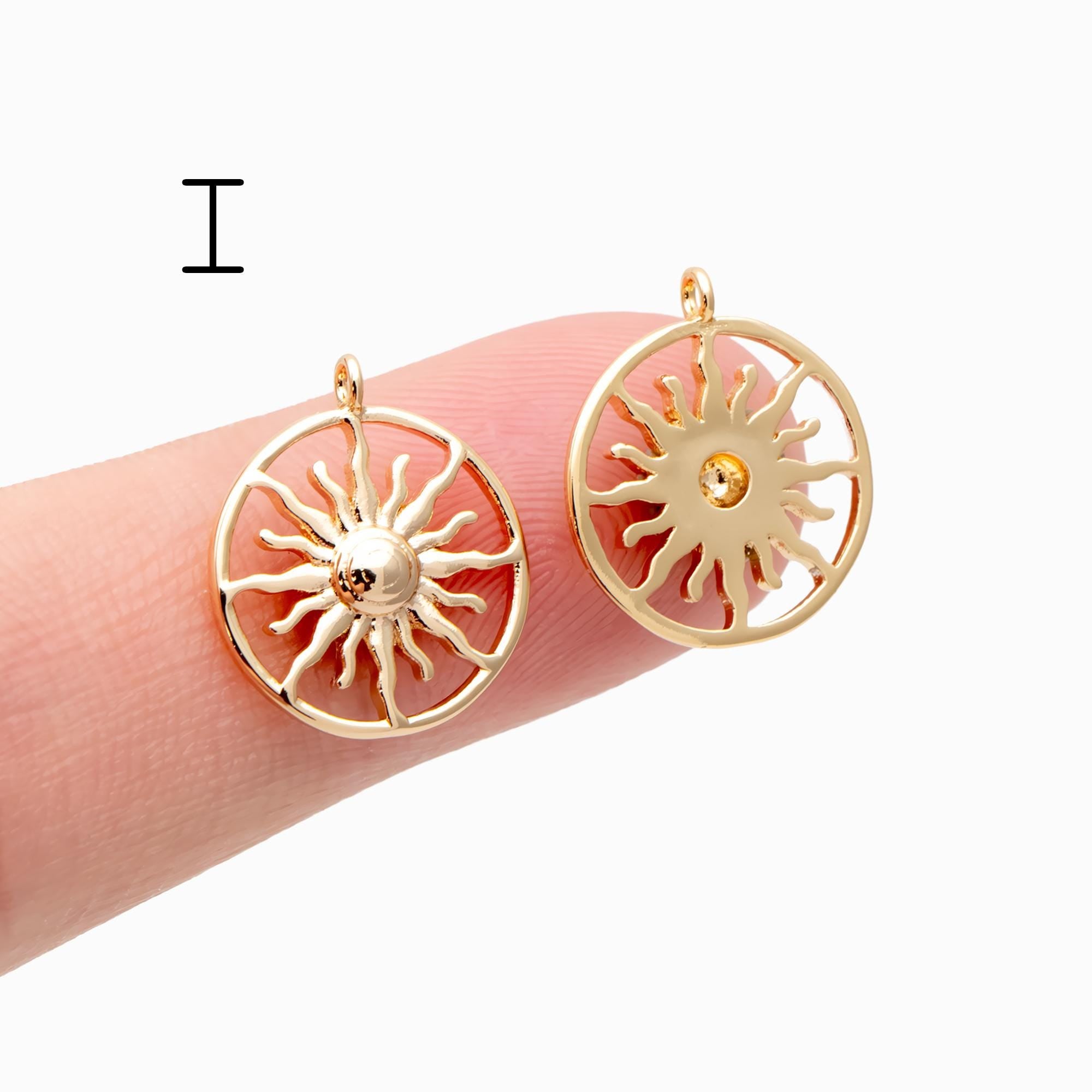 4pcs Gold Sun Charms , 18K Gold plated Brass, Sun Pendants Wholesale (GB-1311)